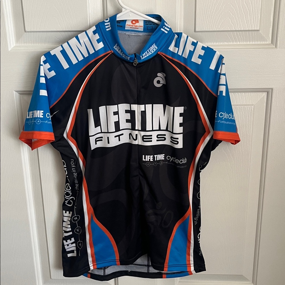 Lifetime Fitness Blue and Black Cycling Jersey